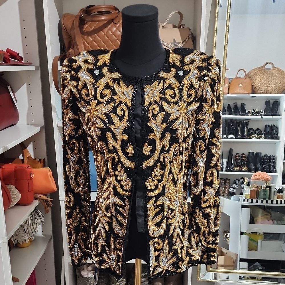 Vintage Laurence Kazar  Black and Gold Women's Jacket